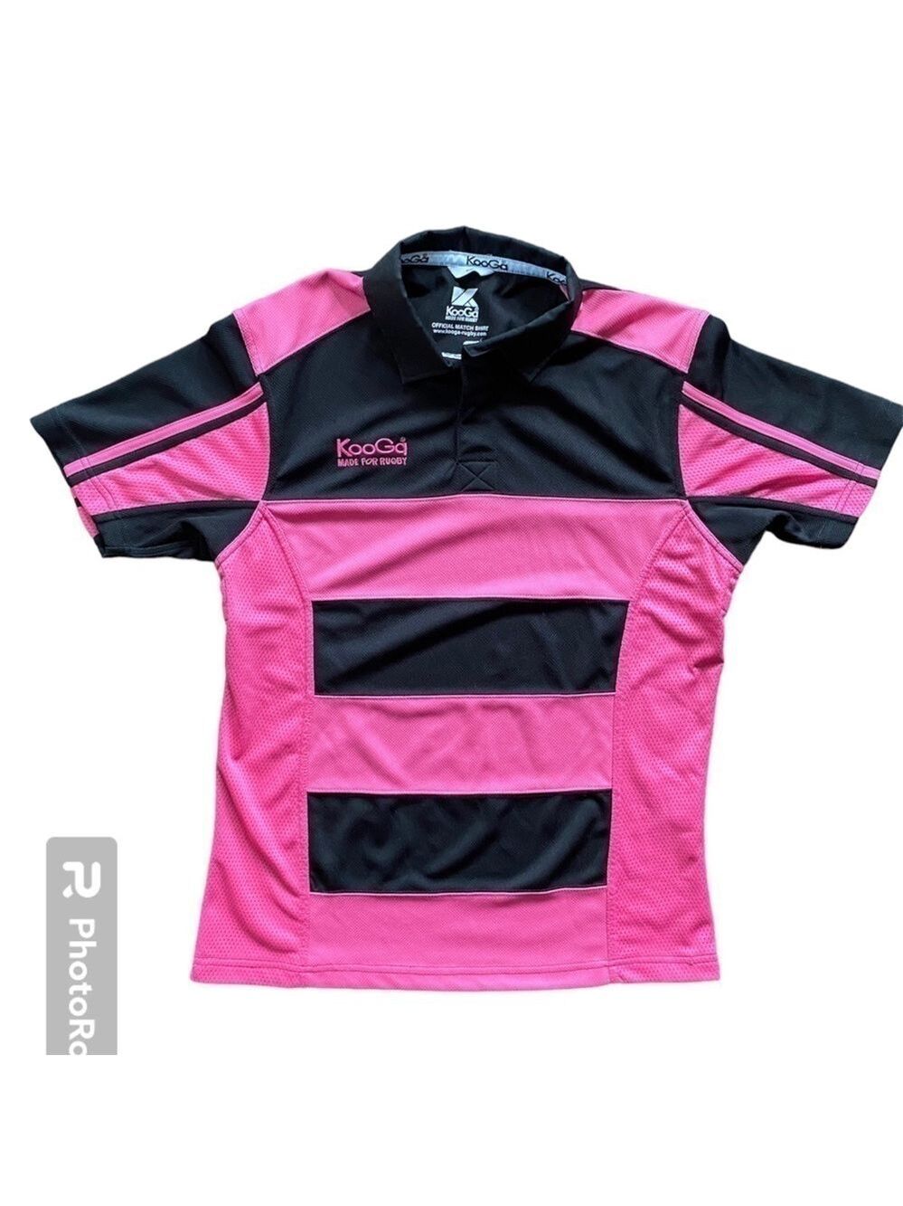 Kooga Pink and Black Striped Rugby Shirt Size Small